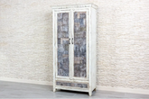 Antique Indian Hand Clovelly Solid Wooden Cabinet 2 Door and 1 Drawer Whitewash
